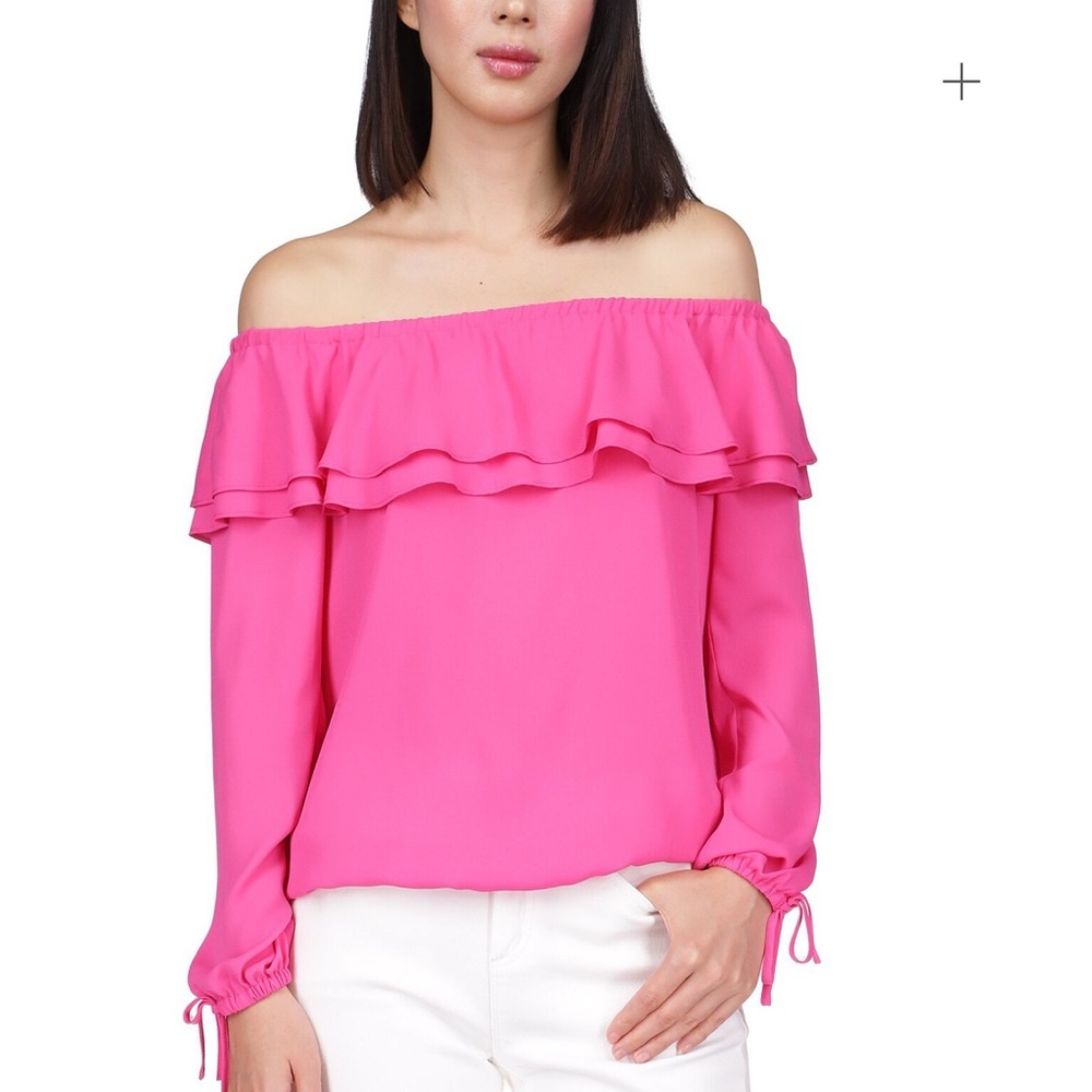 Michael Kors Women’s Pink Ruffled Off-The-Shoulder Top
